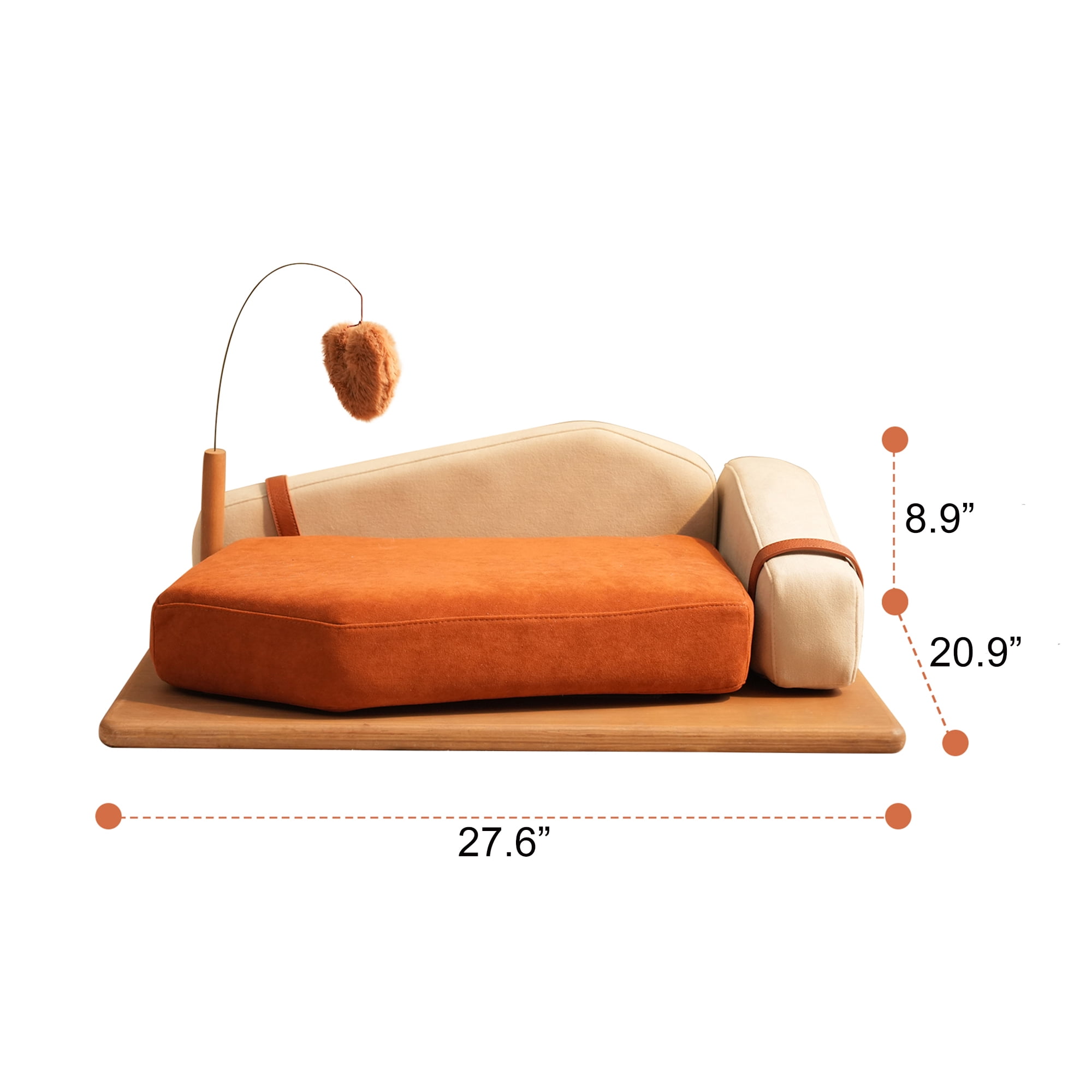 Wooden Pet Bed for Cats & Dogs, Oak Veneer, Multi-layer Wood Frame, Scratch-Resistant Fabric, High-Resilience Foam, Hanging Toy – Medium to Large Breeds