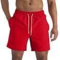 thumbnail image 2 of Mens Swim Trunks Men's Quick-Dry Swim Trunks Solid Color Beach Shorts with Mesh Lining Zipper Pockets 4 Inch Length Summer Bathing Suit for Swimming Surf Sports Red M, 2 of 8