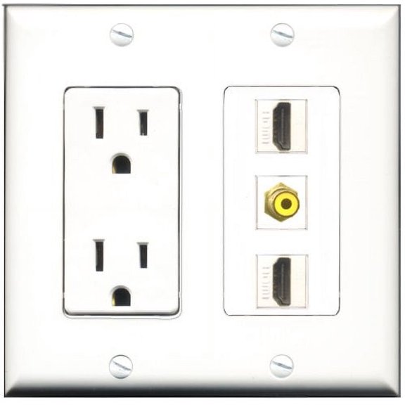 RiteAV - 15 Amp Power Outlet 2 Port HDMI 1 Port RCA Yellow Decorative Wall Plate