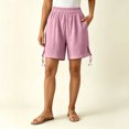 thumbnail image 4 of Costeam Womens Elastic Waist Side Split Casual Shorts Solid Color Loose Fit Lightweight Woven Fabric with Deep Side Pockets Summer Comfy Walking Lounge Shorts, 4 of 6