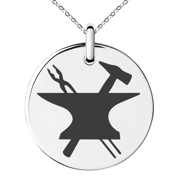 Stainless Steel Hephaestus Greek God of Blacksmith & Fire Engraved Small Medallion Circle Charm Pendant Necklace