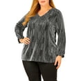 thumbnail image 4 of Unique Bargains Women's Plus Size Glitter Sparkle V Neck Metallic Party Sequin Blouse 3X Silver, 4 of 7