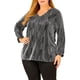 thumbnail image 1 of Blusa de fiesta metálica brillante de manga larga con brillo para mujer de tallas grandes Agnes Orinda 4X plateada, 1 of 8