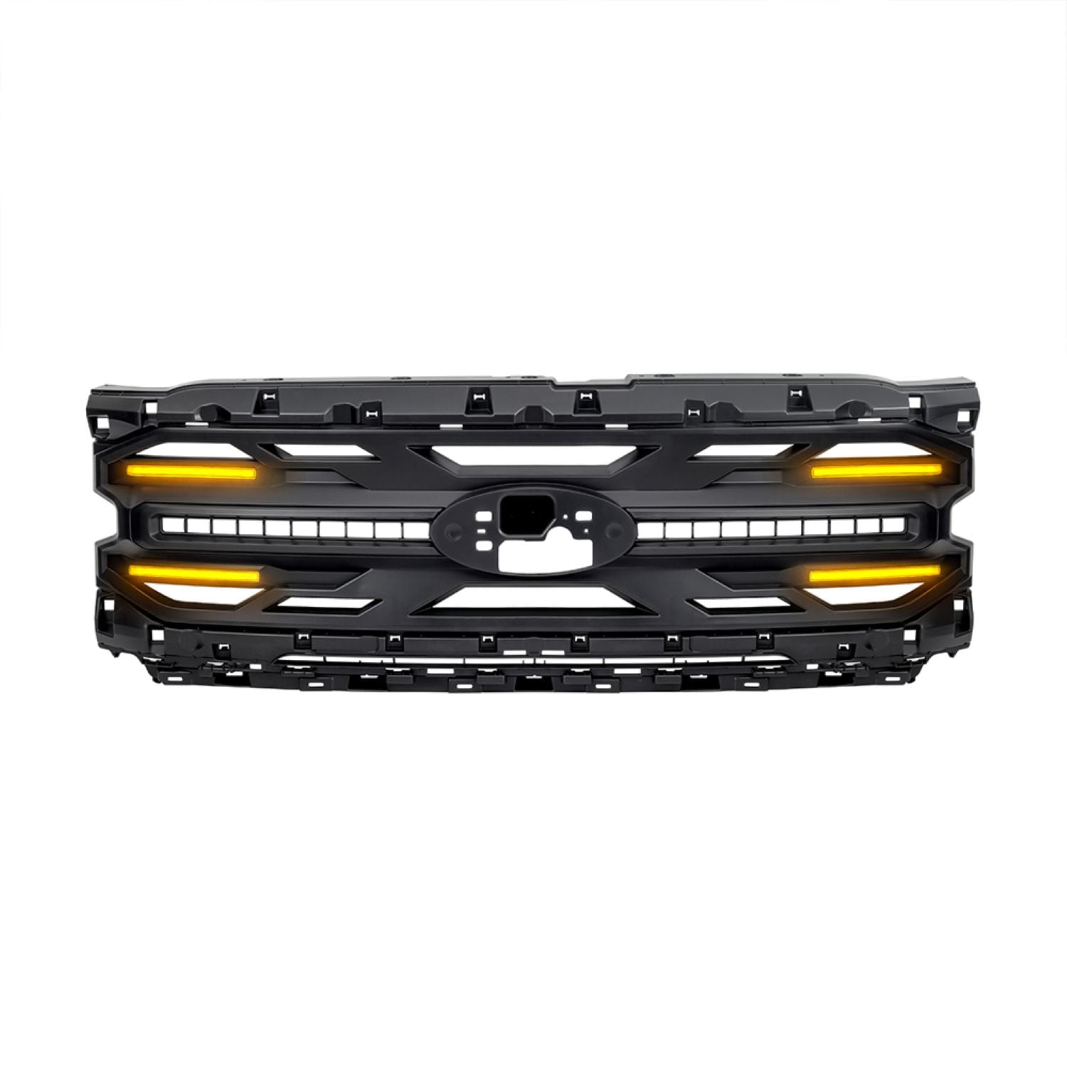 AMERICAN MODIFIED Armor Grille w/LED Amber Lights & Emblem Hole Matte Black ABS For 2024+ Ford F150 Tremor
