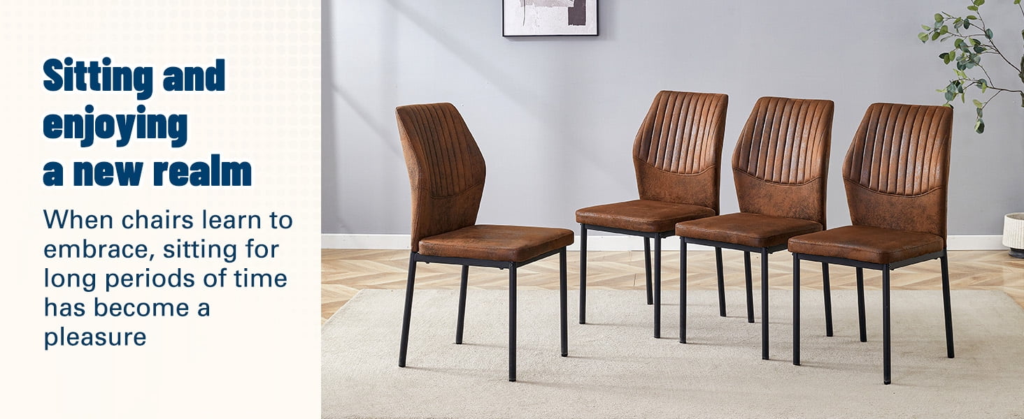 Noble House Light Luxury Chair - A set of 4 comfortable brown technology fabric dining chairs