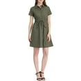 thumbnail image 1 of Vestido mini de mujer Inspire Chic con ajuste y vuelo, cuello, bolsillos y cintura elástica en verde ejército-B, 1 of 8