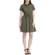 thumbnail image 1 of Vestido mini de mujer Inspire Chic con ajuste y vuelo, cuello, bolsillos y cintura elástica en verde ejército-B, 1 of 8