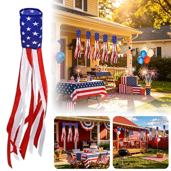 4th of July Decorations, 39 Inch American Flag Windsock, Patriotic Anniversary Red White Blue Stars & Stripes Wind Socks for Outside Presidents Day Memorial Day Independence Day Decor