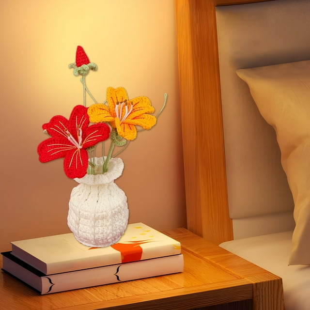 Bonsái de Ganchillo Hecho a Mano, Diseño Único de Tejido de Hilo, Decoración Compacta de Escritorio, Adorno de Flores Simuladas, Elegante Decoración Del Hogar, Multiusos, Tamaño 17 X 12 X 6 Cm