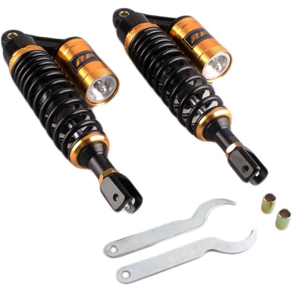 Mallofusa 350mm Pair Rear Motorcycle Air Shock Absorbers Replacement Suspension Eye to Clevis Universal for Kawasaki Honda Yamaha Suzuki Black & Gold
