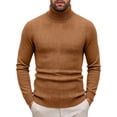 thumbnail image 2 of JUUYY Men's Turtleneck Sweater Long Sleeve Slim Fit Solid Color Knitted Warm Winter Casual Comfortable Base Layer Tops Pullover Brown XL, 2 of 8