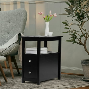 End Table with Charging Station, Narrow Side Table with Drawer and USB