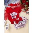 thumbnail image 4 of Aojekbee Baby Girls 4th of July Sets Elephant Print Romper Tiered Ruffle Shorts Headband Sets, 4 of 9