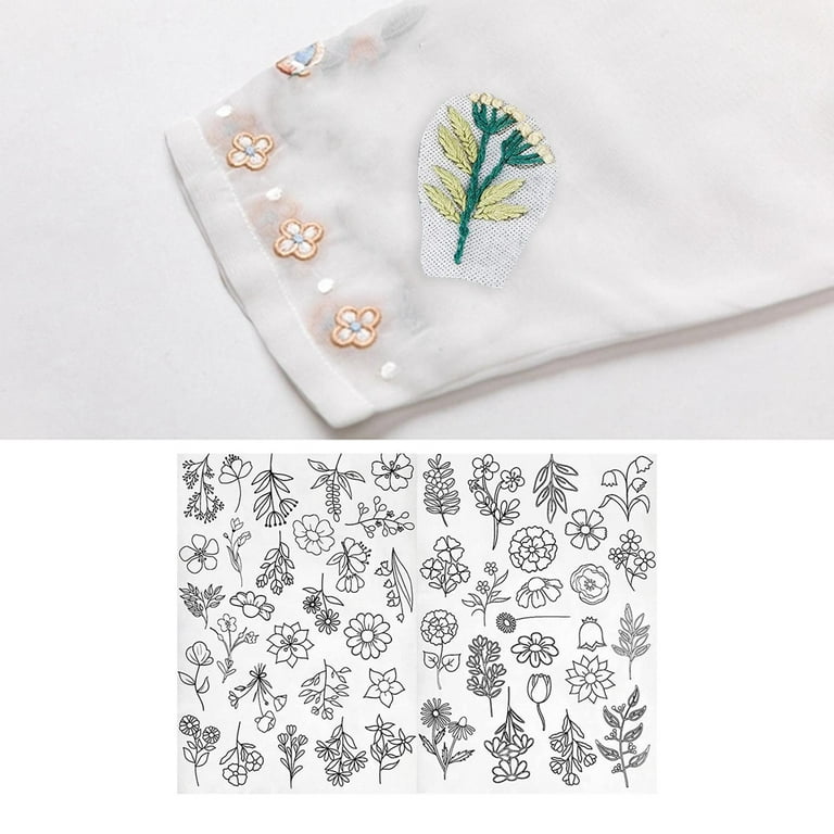 100pcs Water Soluble Stabilizer for Embroidery Hand, Stick and Stitch Embroidery Paper, Embroidery Patterns Transfers with Flower Plant Patterns for