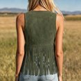 thumbnail image 7 of Women's Faux Suede Fringe Vest Tie Front V Neck Sleeveless Cropped Tassel Trim Boho Western Cowgirl Style Summer Festival Concert Outwear Army Green, 7 of 7