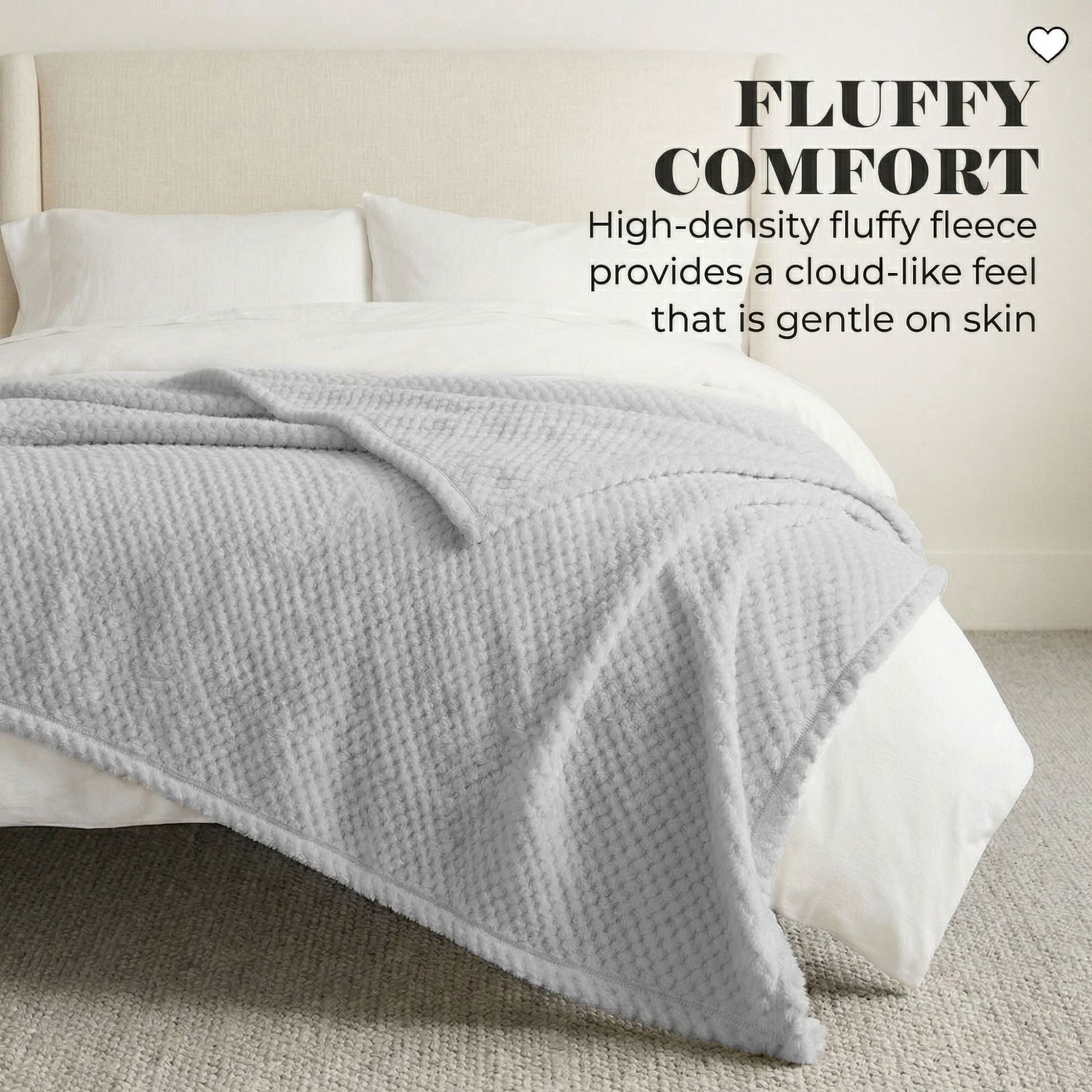 Superior Lily Pebbled Fluffy Fleece Blanket, King Size, Platinum