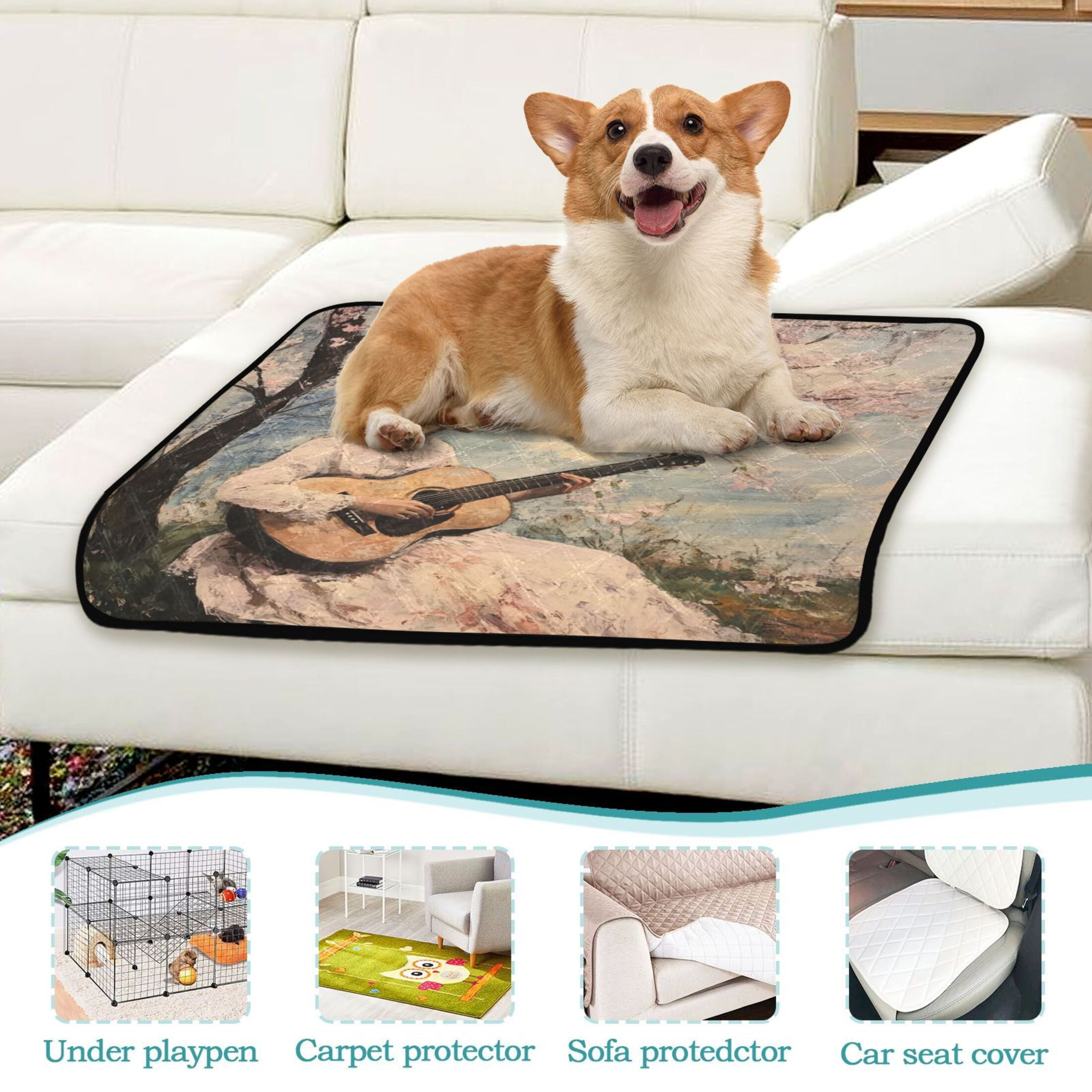 Qxltty Season Of Cherry Blossoms Cat litter Pads Pet Set of 2 Diaper Mats Center Anti-leakage Layer Absorbent Soft and Comfortable