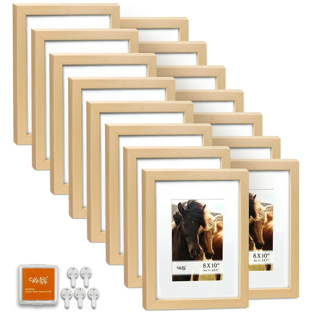 Cavepop 8x10" Natural Wood Picture Frames with Mat to Display 5x7