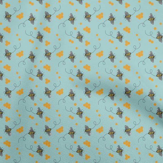 oneOone Cotton Cambric Grayish Blue Fabric Honey Bees Dress Material Fabric Print Fabric By The Yard 56 Inch Wide
