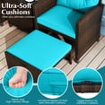 thumbnail image 2 of Gymax Set of 5 Patio Rattan Furniture w/ 2 Wicker Ottomans & Tempered Glass Coffee Table Turquoise, 2 of 6