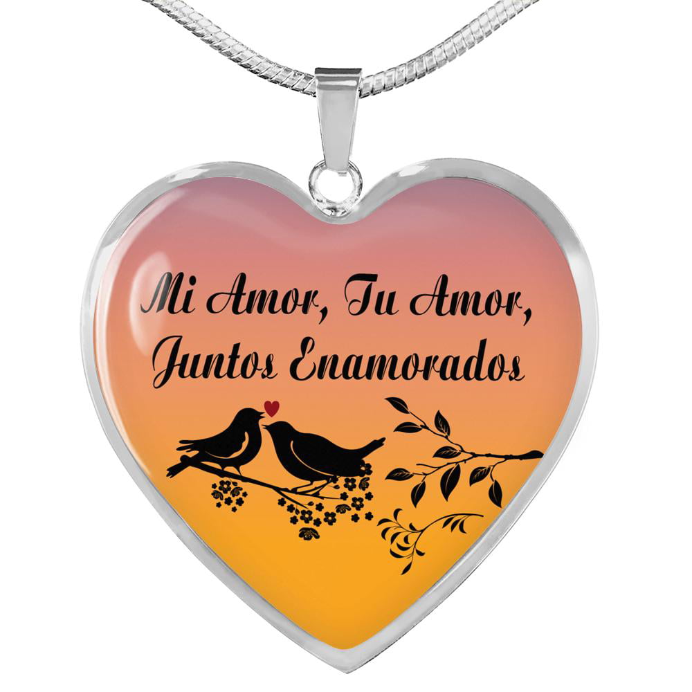Our Love is Forever in Spanish Love Gift Stainless Steel-Silver Tone or 18k Gold Finish-Pendant Necklace Adjustable 18-22 w Free Luxury Gift Box