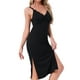 thumbnail image 4 of INSPIRAR CHIC Camisones de mujer con escote en V, tirantes de encaje, camisón sin mangas, vestido de noche midi con abertura lateral, camisa de noche L negra, 4 of 6
