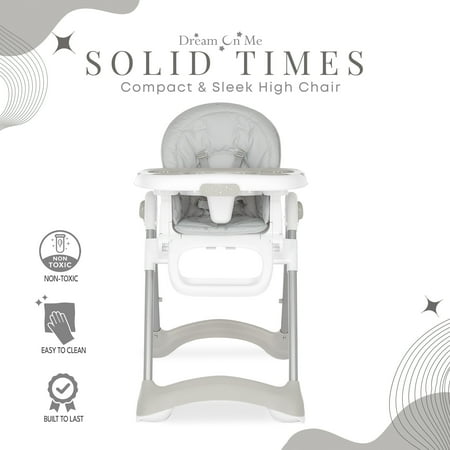 Dream On Me Solid Times High chair, Compact & Sleek High Chair, Multiple Recline and Height Positions, Lightweight Portable Highchair, In Gray