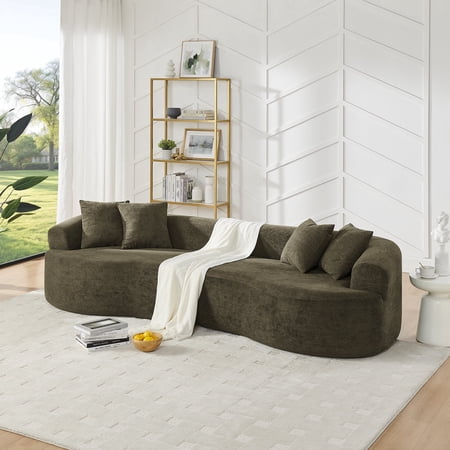 FFZ 113 inch Curved Cloud Sectional Sofa with Chenille Fabric and No Assembly, Dark Brown