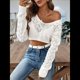 thumbnail image 5 of Suéter de Punto de Larga con Cuello en V para Mujer, Top Corto de Crochet Calado, para Playa L, 5 of 10