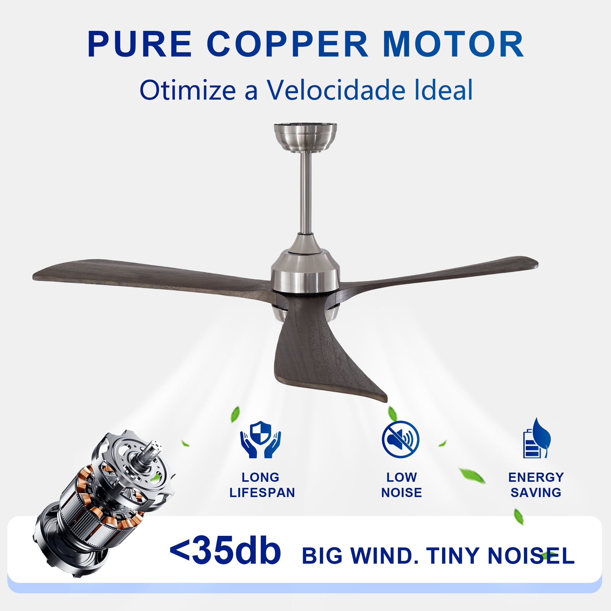 Leumius 62" Solid Wood Blades Ceiling Fan with Light and Remote Control,Quiet DC Motor 3 Blade Ceiling Fans 6 Speed Levels,Reversible for Patio Living Room Bedroom Office Black Nickel
