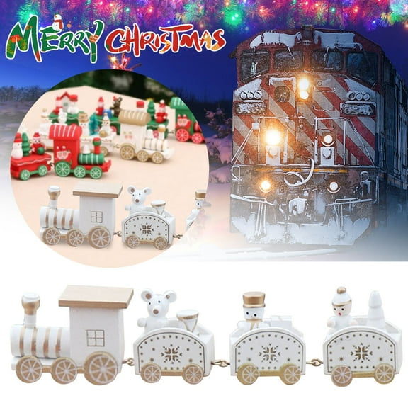 CoreLiving Christmas Train Set Decor for Tabletop, Mini Wooden Christmas Village Train with Snowman Ornaments, Small Xmas Knick Knacks for Holiday Home Desk Shelf Decorations