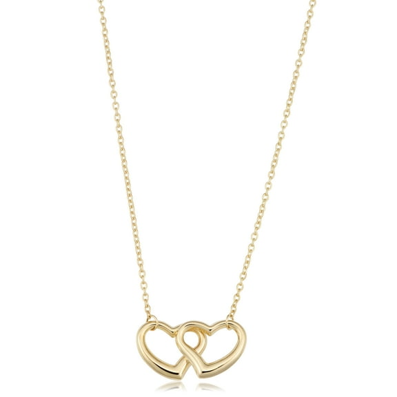 KoolJewelry 14k Yellow Gold Double Heart Necklace (17 inch)