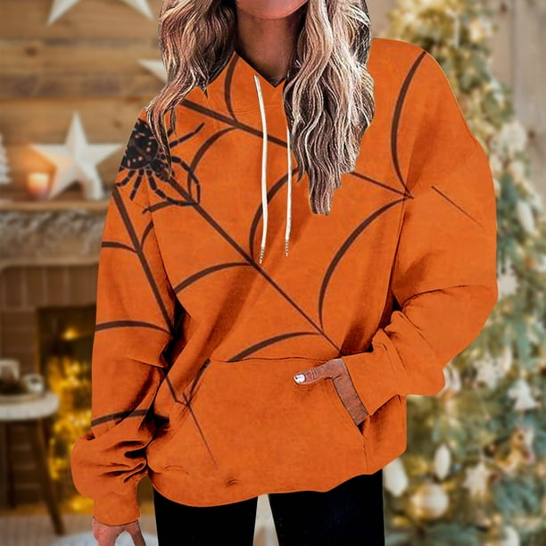zanvin Womens Long Sleeve Drawstring Hooded Sweatshirt, Casual Loose  Pocketed Shirt Hoodie for Women,Orange,XXXL
