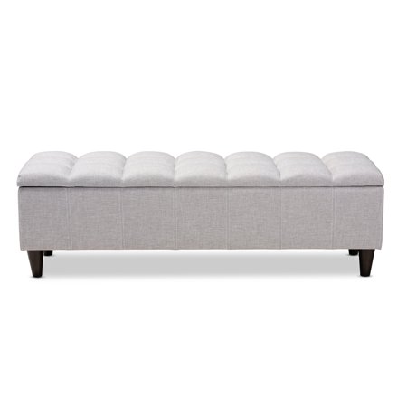 Brette Mid-Century Modern Grayish Beige Fabric Upholstered Wood Storage Bench Ottoman