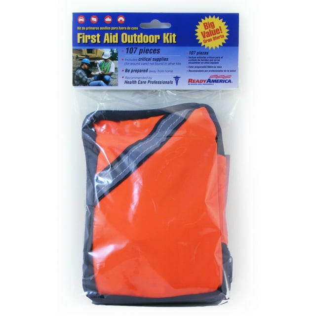 Ready America First Aid Kit 74002 Pocket First; Vinyl Zipper Carry Case; 107 Piece Kit
