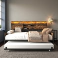 thumbnail image 2 of Tcbosik Twin Size Daybed with Trundle, Charging Station and LED Lights, Storage Headboard with Sliding Barn Door and Shelf, Sofa Bed for Living Room, Guest Room, Bedroom, Space Saving, Black+Brown, 2 of 7