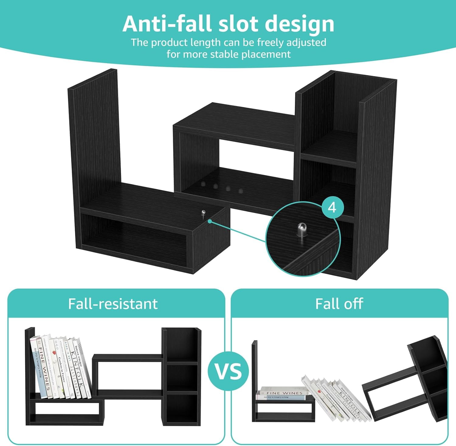 Adjustable Desk Shelves Organizer with 3 Tiers for Office Desktop Storage and Accessories