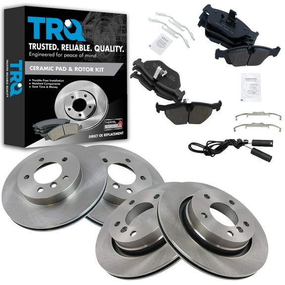TRQ Front and Rear Brake Pad & Rotor Kit Brake Pads Brake Rotor Ceramic Fits Select 2000 BMW 323Ci 323i 2001-2006 325Ci 2001-2005 325i 328Ci