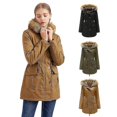 thumbnail image 1 of Abrigo cálido de invierno con capucha para mujer con chaqueta forrada de piel sintética, 1 of 2