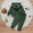 thumbnail image 5 of FNNMNNR 2PCS Toddler Infant Baby Boys Girls Solid Color Hooded Cotton Pullover Long Trousers Army Green 12-18 Months, 5 of 9