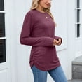 thumbnail image 5 of ClodeEU Women's Long Sleeve Crew Neck Shirts,Fall Slim Fit Tunic Casual Basic Tee Wine,Womens Plus XL, 5 of 8