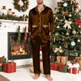 thumbnail image 5 of Holzkary Christmas Matching Family Satin Pajama Set,Contrast Trim Lapel Button Down Long Sleeve Top & Long Pants Jammies Set,2-Piece Soft Loungewear Family Xmas Holiday Nightwear Brown S, 5 of 5