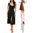 thumbnail image 5 of Kmbangi Femmes Été Midi Partie Robe Couleur Unie Sans Manches Robe de Plage Robe de Soirée Fendue Dos Nu, 5 of 5