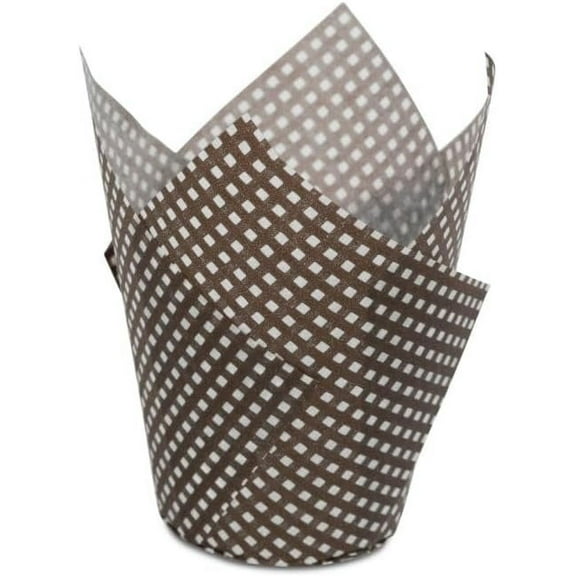 Tulip Baking Cups Brown and White Small – Non-Stick & Greaseproof Paper Liners for Cupcakes, Muffins, and Desserts – Elegant, Durable, and Heat-Resistant for Parties and Special Occasions (30)