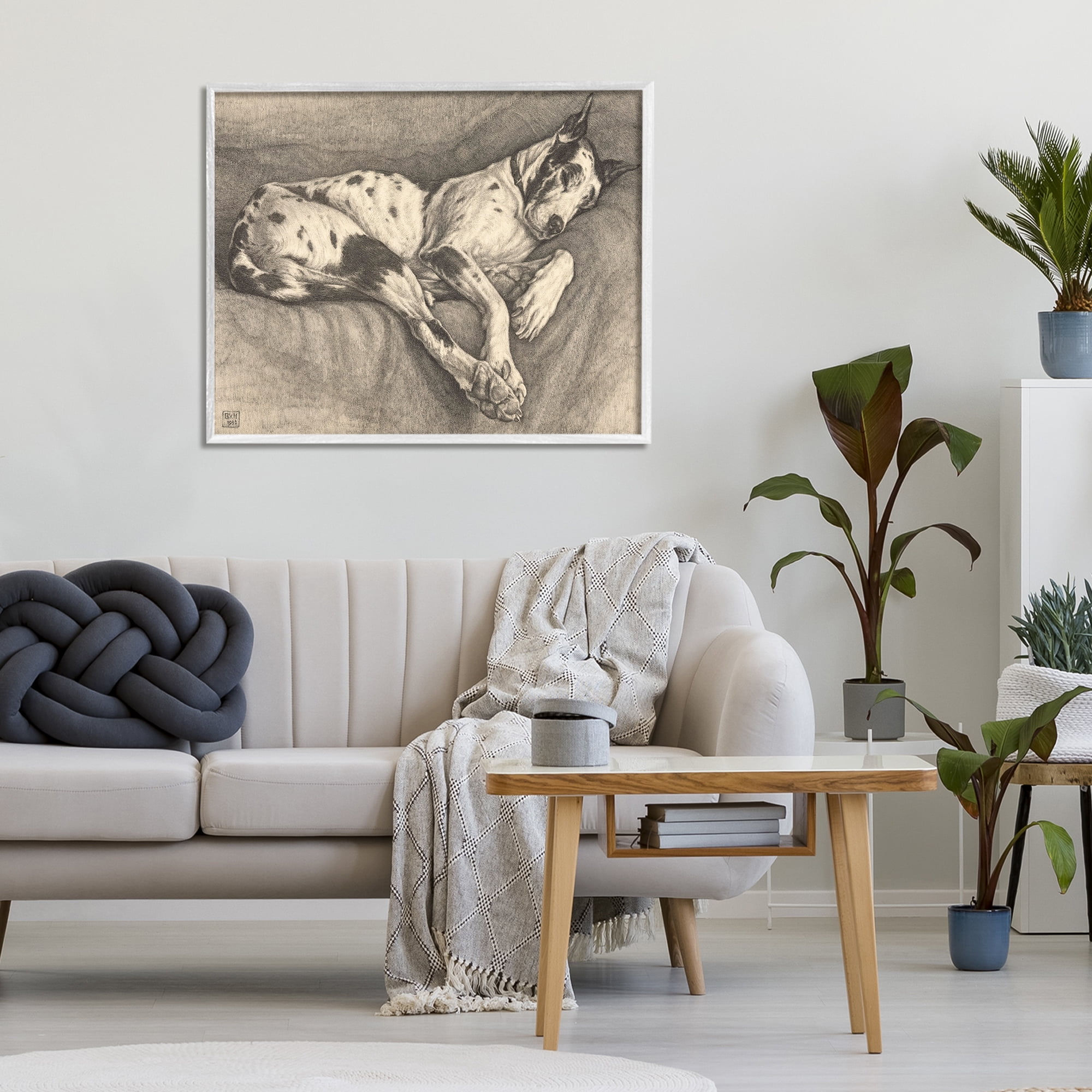 Stupell Industries Sleeping Hound Drawing White Framed Giclee Art, design by Bertha Van Hasselt