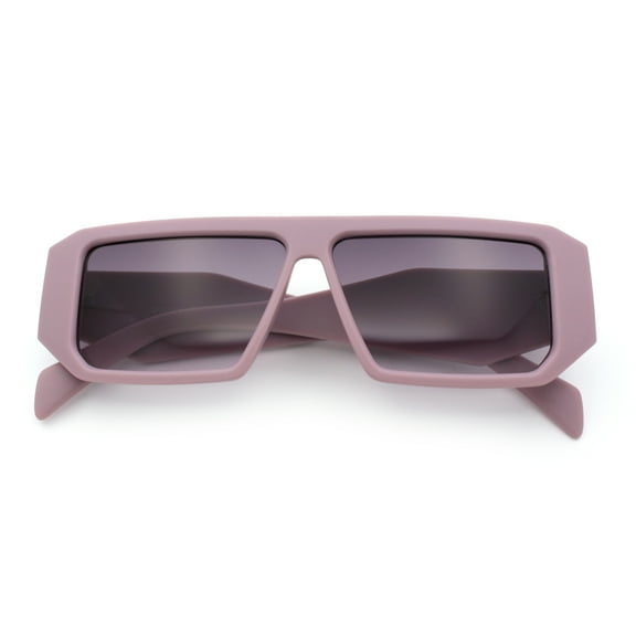 Womens Mod Flat Top Square Rectangle Beveled Diamond Cut Arm Plastic Sunglasses All Purple