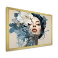 thumbnail image 2 of Designart "Chic Floral Portrait of Woman in Blue and Beige II" Fashion Framed Wall Art Decor - Glam Blue Fashion Woman Living Room Framed Canvas Art, 2 of 6