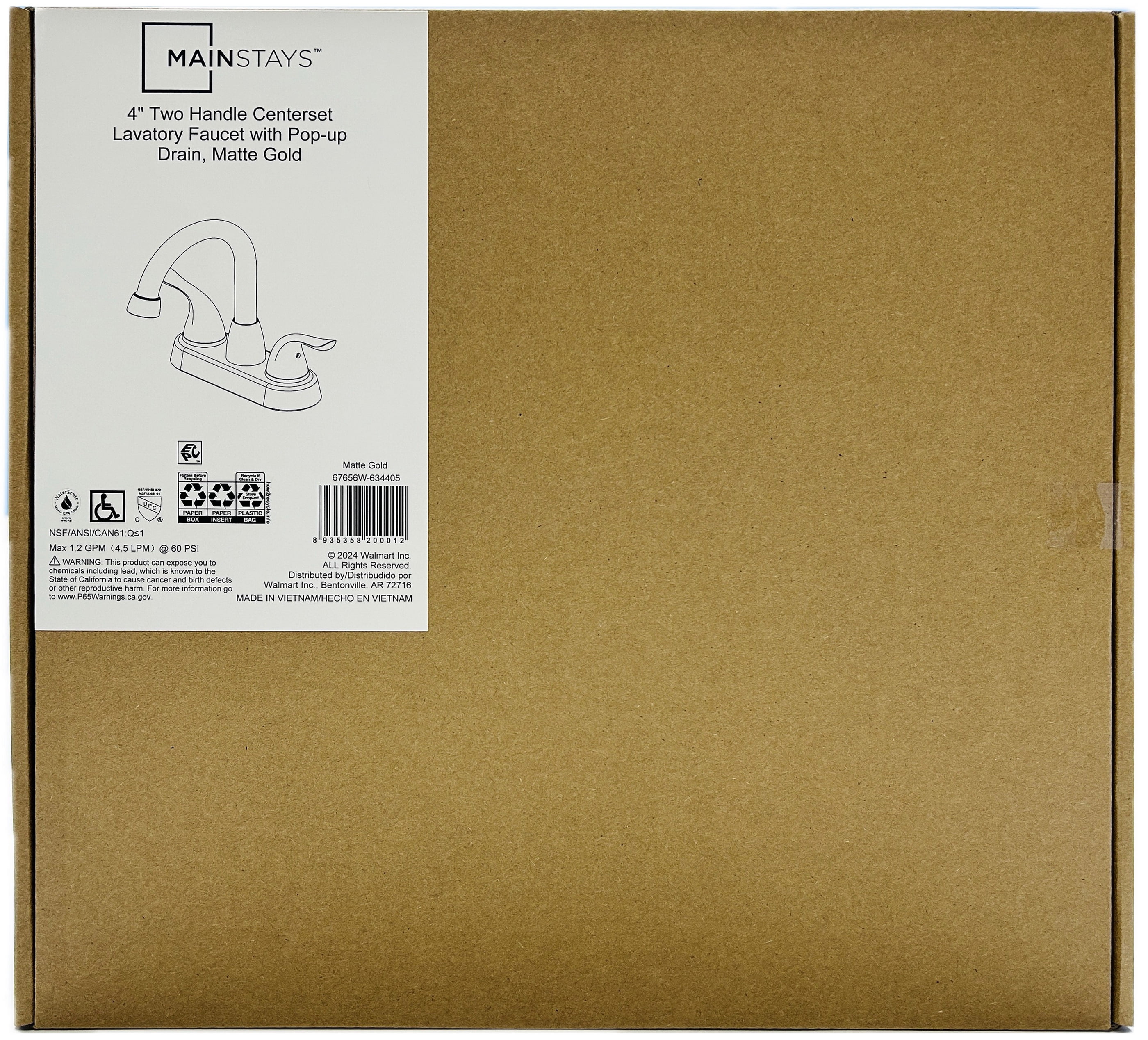 Mainstays 4" Centerset Bathroom Faucet in Matte Gold
