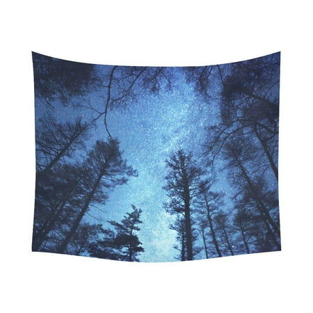 GCKG Forest Night Sky Starry Night Tapestry Wall Hanging Milky Way Wall Decor Art for Living Room Bedroom Dorm Cotton Linen Decoration 51 x 60