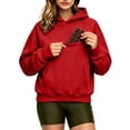 thumbnail image 4 of KHONTS Hidden Pocket Hoodies for Women Basic Classic Pouch Hooded Sweatshirts Casual Plain Baggy Stylish Couple Pullover Tops Watermelon Red S, 4 of 7